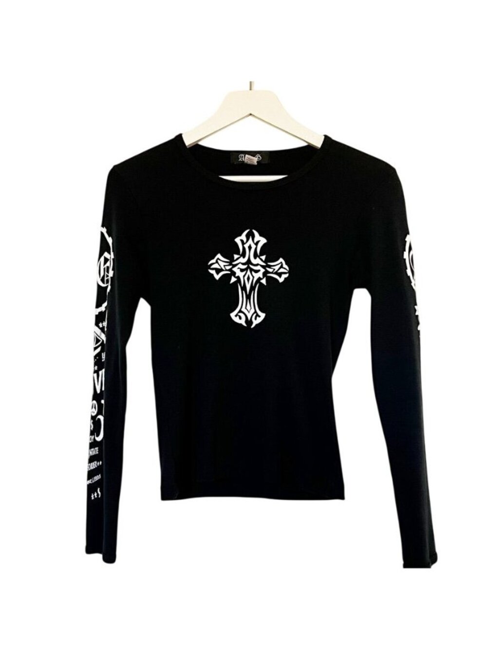 Vintage Y2K AG Carpe Diem Skull Cross Gothic Long Sleeve Graphic Tee Womens OS